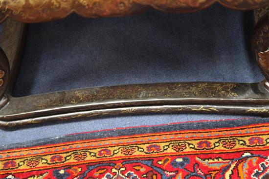 A 19th century Chinese gilt-decorated black lacquer three piece suite,